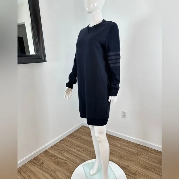 Thom Browne NAVY CLASSIC LOOPBACK TONAL 4-BAR CREWNECK SWEATER DRESS - Picture 10 of 14